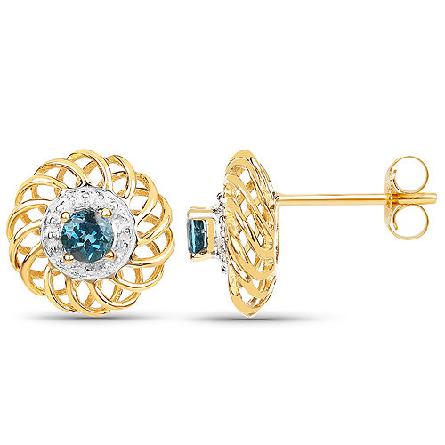 14K Yellow Gold Plated 0.64 Carat Genuine London Blue Topaz .925 Sterling Silver Earrings