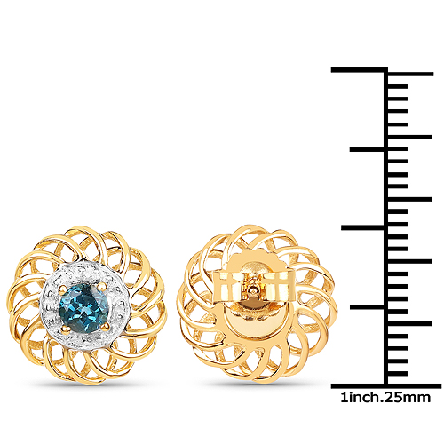 14K Yellow Gold Plated 0.64 Carat Genuine London Blue Topaz .925 Sterling Silver Earrings