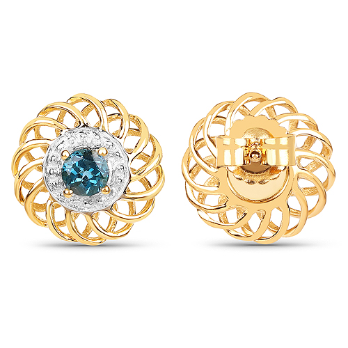 14K Yellow Gold Plated 0.64 Carat Genuine London Blue Topaz .925 Sterling Silver Earrings