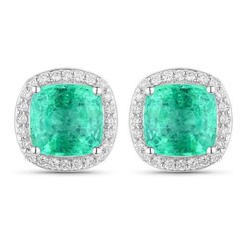 Emerald-2.87 Carat Genuine Ethiopian Emerald and White Diamond 14K White Gold Earrings