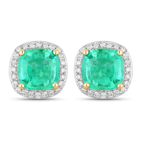 Emerald-2.87 Carat Genuine Ethiopian Emerald and White Diamond 14K Yellow Gold Earrings