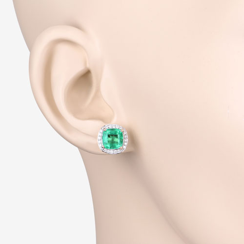 2.87 Carat Genuine Ethiopian Emerald and White Diamond 14K Yellow Gold Earrings