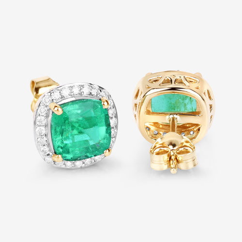 2.87 Carat Genuine Ethiopian Emerald and White Diamond 14K Yellow Gold Earrings