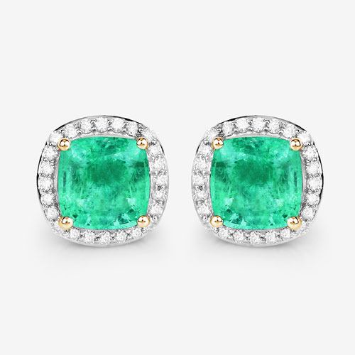 2.87 Carat Genuine Ethiopian Emerald and White Diamond 14K Yellow Gold Earrings