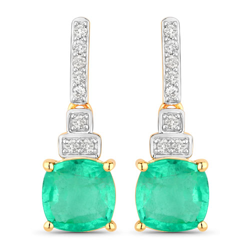 Emerald-2.72 Carat Genuine Ethiopian Emerald and White Diamond 14K Yellow Gold Earrings