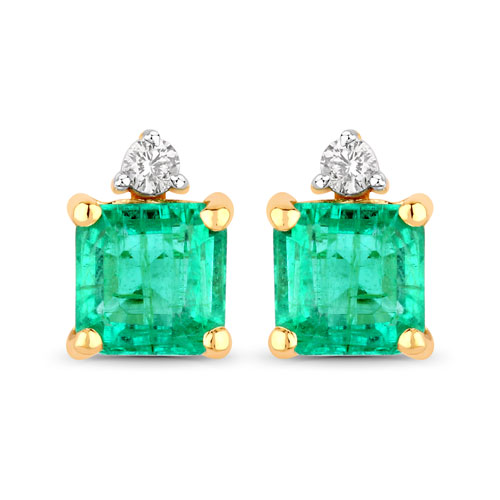 Emerald-0.81 Carat Genuine Ethiopian Emerald and White Diamond 14K Yellow Gold Earrings