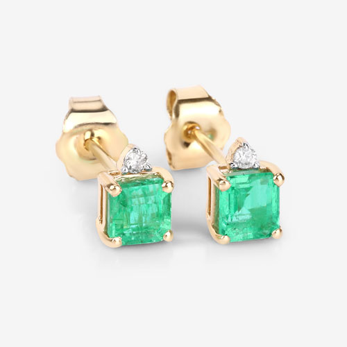 0.81 Carat Genuine Ethiopian Emerald and White Diamond 14K Yellow Gold Earrings