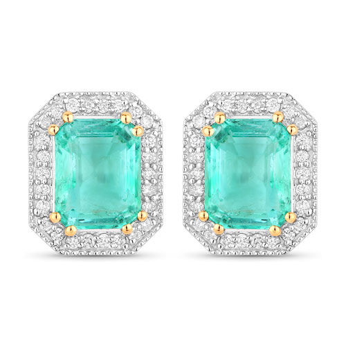 Emerald-2.99 Carat Genuine Ethiopian Emerald and White Diamond 14K Yellow Gold Earrings