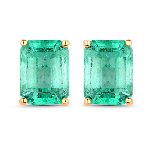 Emerald-2.75 Carat Genuine Ethiopian Emerald 14K Yellow Gold Earrings