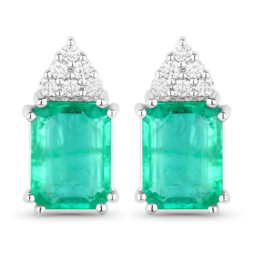 Emerald-2.87 Carat Genuine Ethiopian Emerald and White Diamond 14K White Gold Earrings