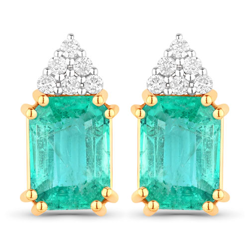 Emerald-2.87 Carat Genuine Ethiopian Emerald and White Diamond 14K Yellow Gold Earrings