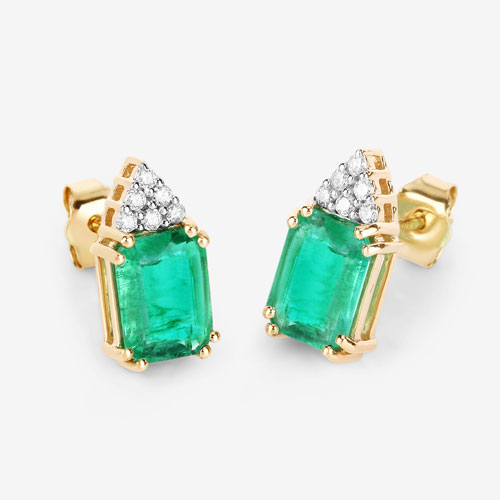 2.87 Carat Genuine Ethiopian Emerald and White Diamond 14K Yellow Gold Earrings
