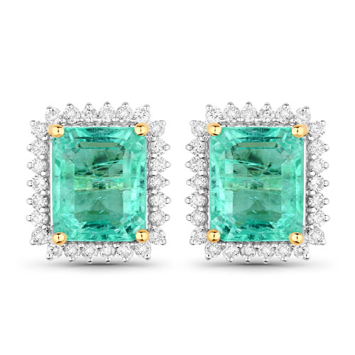 Emerald-4.96 Carat Genuine Ethiopian Emerald and White Diamond 14K Yellow Gold Earrings