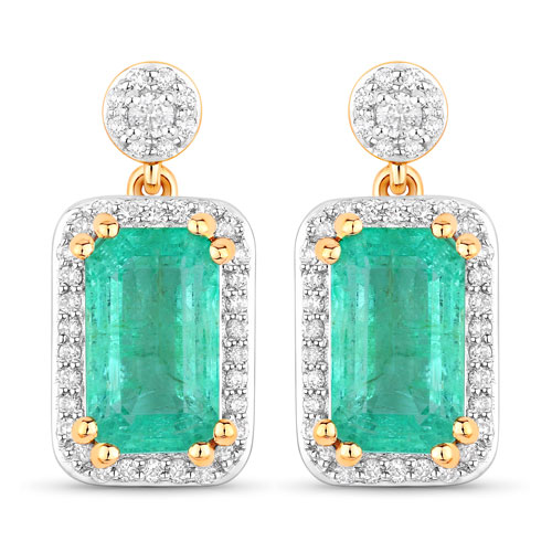 Emerald-4.04 Carat Genuine Ethiopian Emerald and White Diamond 14K Yellow Gold Earrings