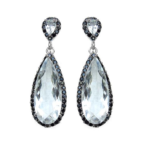 Earrings-20.40 ct. t.w. Crystal Quartz and Black Spinel Earrings in Sterling Silver