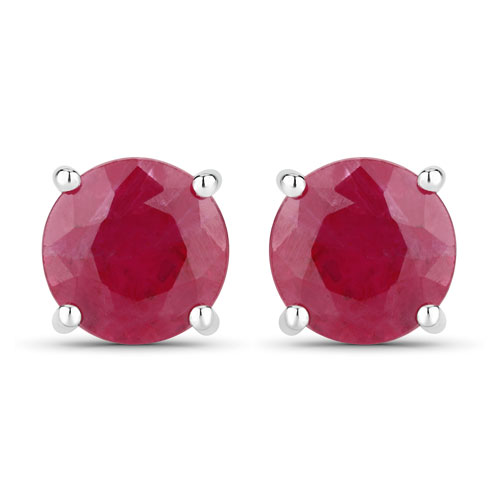 Earrings-0.86 Carat Genuine Ruby 10K White Gold Earrings