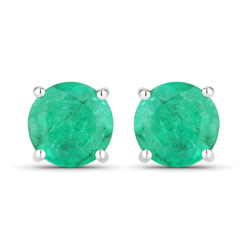 Emerald-0.72 Carat Genuine Zambian Emerald 10K White Gold Earrings