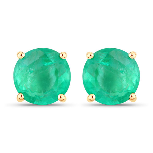 Emerald-0.72 Carat Genuine Zambian Emerald 10K Yellow Gold Earrings