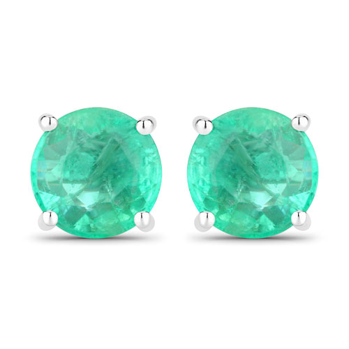 Emerald-0.72 Carat Genuine Zambian Emerald 14K White Gold Earrings