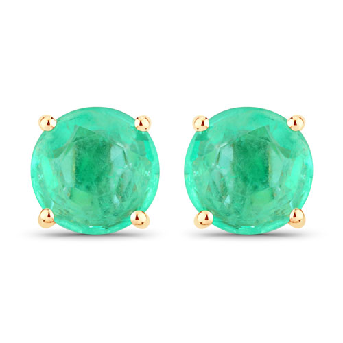 Emerald-0.72 Carat Genuine Zambian Emerald 14K Yellow Gold Earrings