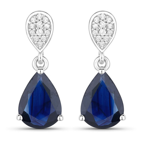 Earrings-2.76 Carat Genuine Blue Sapphire and White Diamond 10K White Gold Earrings