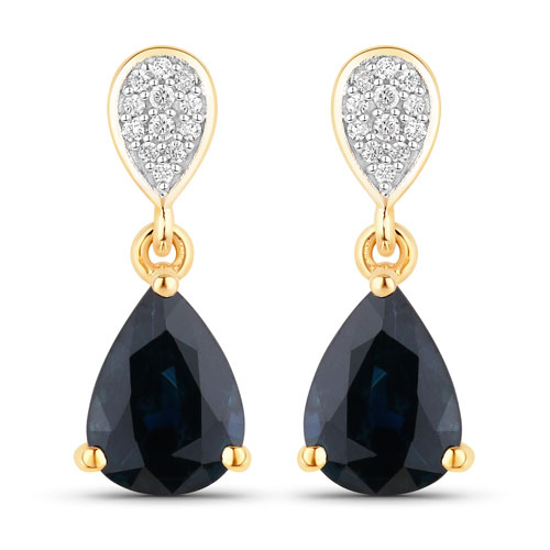 Earrings-2.76 Carat Genuine Blue Sapphire and White Diamond 10K Yellow Gold Earrings