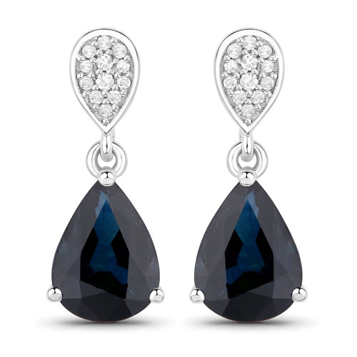 Earrings-2.76 Carat Genuine Blue Sapphire and White Diamond 14K White Gold Earrings