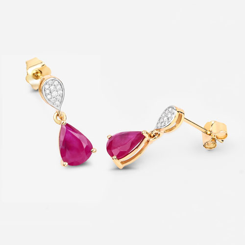 2.46 Carat Genuine Ruby and White Diamond 10K Yellow Gold Earrings