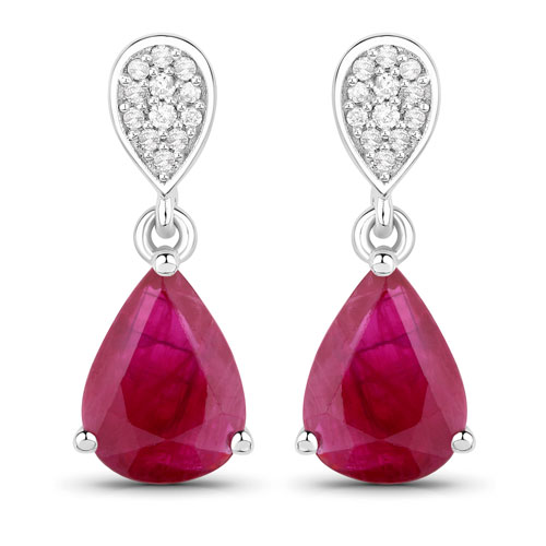 Earrings-2.46 Carat Genuine Ruby and White Diamond 14K White Gold Earrings