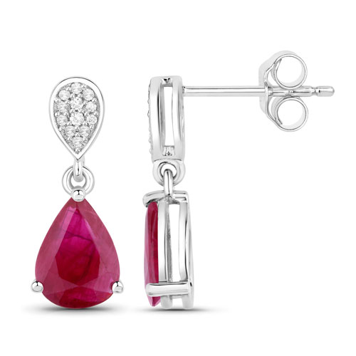 2.46 Carat Genuine Ruby and White Diamond 14K White Gold Earrings