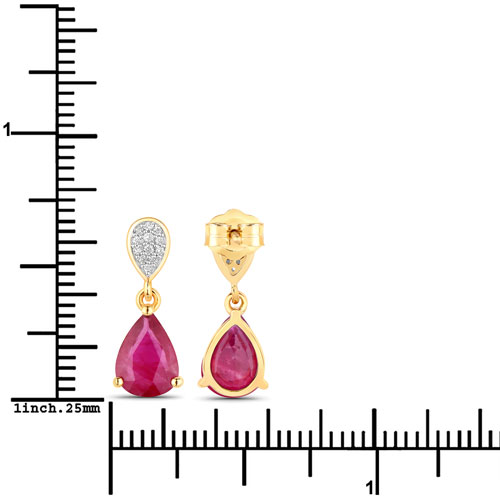 2.46 Carat Genuine Ruby and White Diamond 14K Yellow Gold Earrings