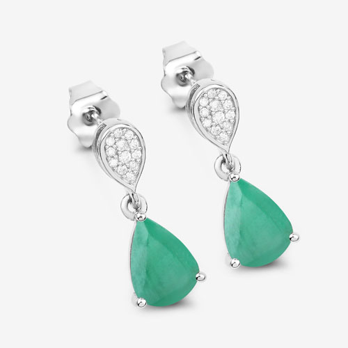 2.28 Carat Genuine Zambian Emerald and White Diamond 10K White Gold Earrings