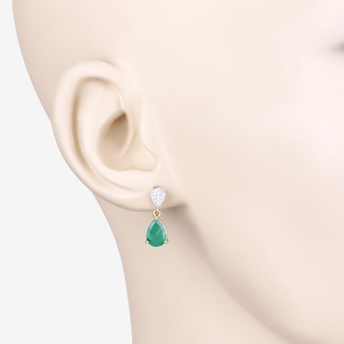 2.28 Carat Genuine Zambian Emerald and White Diamond 10K Yellow Gold Earrings