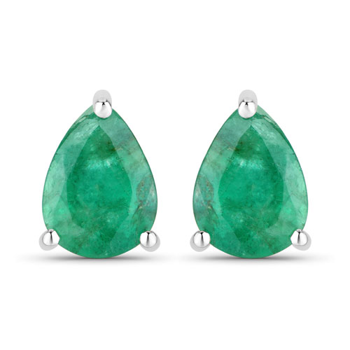 Emerald-0.70 Carat Genuine Zambian Emerald 10K White Gold Earrings