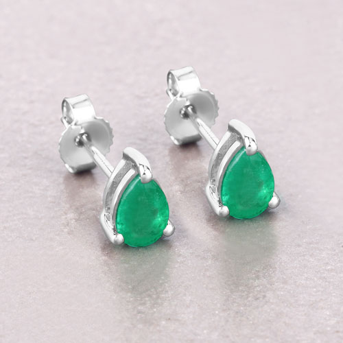 0.70 Carat Genuine Zambian Emerald 10K White Gold Earrings