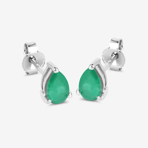 0.70 Carat Genuine Zambian Emerald 10K White Gold Earrings