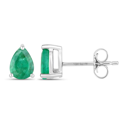 0.70 Carat Genuine Zambian Emerald 10K White Gold Earrings
