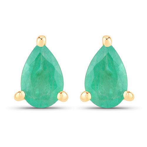 Emerald-0.70 Carat Genuine Zambian Emerald 10K Yellow Gold Earrings