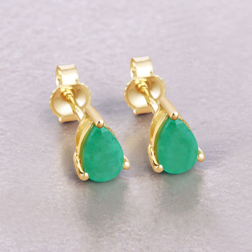 0.70 Carat Genuine Zambian Emerald 10K Yellow Gold Earrings