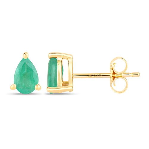 0.70 Carat Genuine Zambian Emerald 10K Yellow Gold Earrings