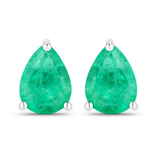 Emerald-0.70 Carat Genuine Zambian Emerald 14K White Gold Earrings