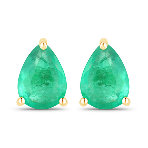 Emerald-0.70 Carat Genuine Zambian Emerald 14K Yellow Gold Earrings