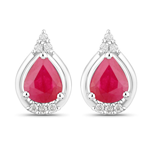 Earrings-1.36 Carat Genuine Ruby and White Diamond 14K White Gold Earrings