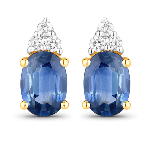 Earrings-1.52 Carat Genuine Blue Sapphire and White Diamond 14K Yellow Gold Earrings