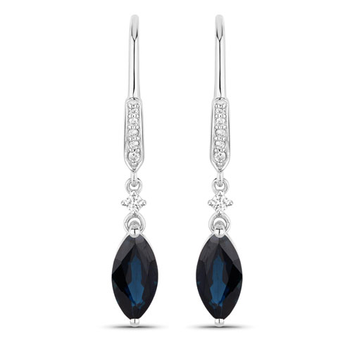 Earrings-2.73 Carat Genuine Blue Sapphire and White Diamond 14K White Gold Earrings