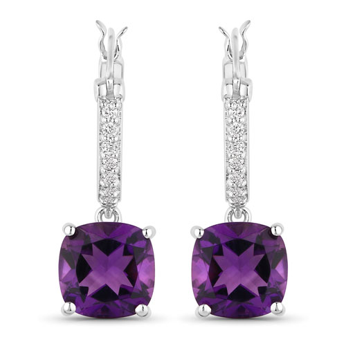 Amethyst-3.78 Carat Genuine Amethyst and Lab Grown Diamond .925 Sterling Silver Earrings