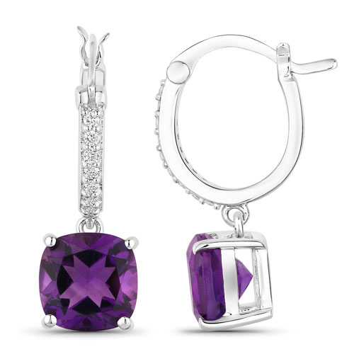 3.78 Carat Genuine Amethyst and Lab Grown Diamond .925 Sterling Silver Earrings