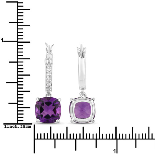 3.78 Carat Genuine Amethyst and Lab Grown Diamond .925 Sterling Silver Earrings