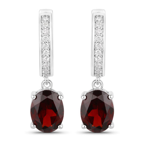 Garnet-4.22 Carat Genuine Mozambique Garnet and Lab Grown Diamond .925 Sterling Silver Earrings