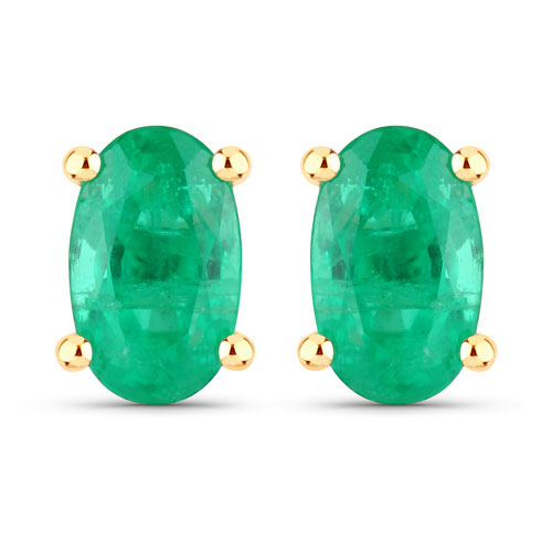 Emerald-0.70 Carat Genuine Zambian Emerald 14K Yellow Gold Earrings